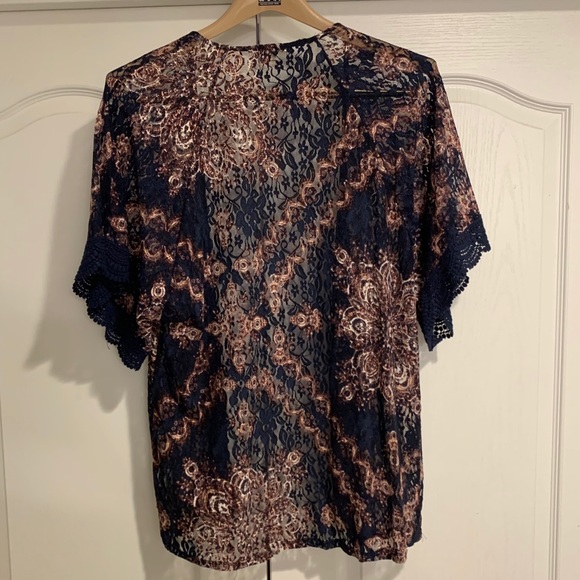 Flower-Printed, Short-Sleeve, Lace Cardigan - Picture 2 of 4